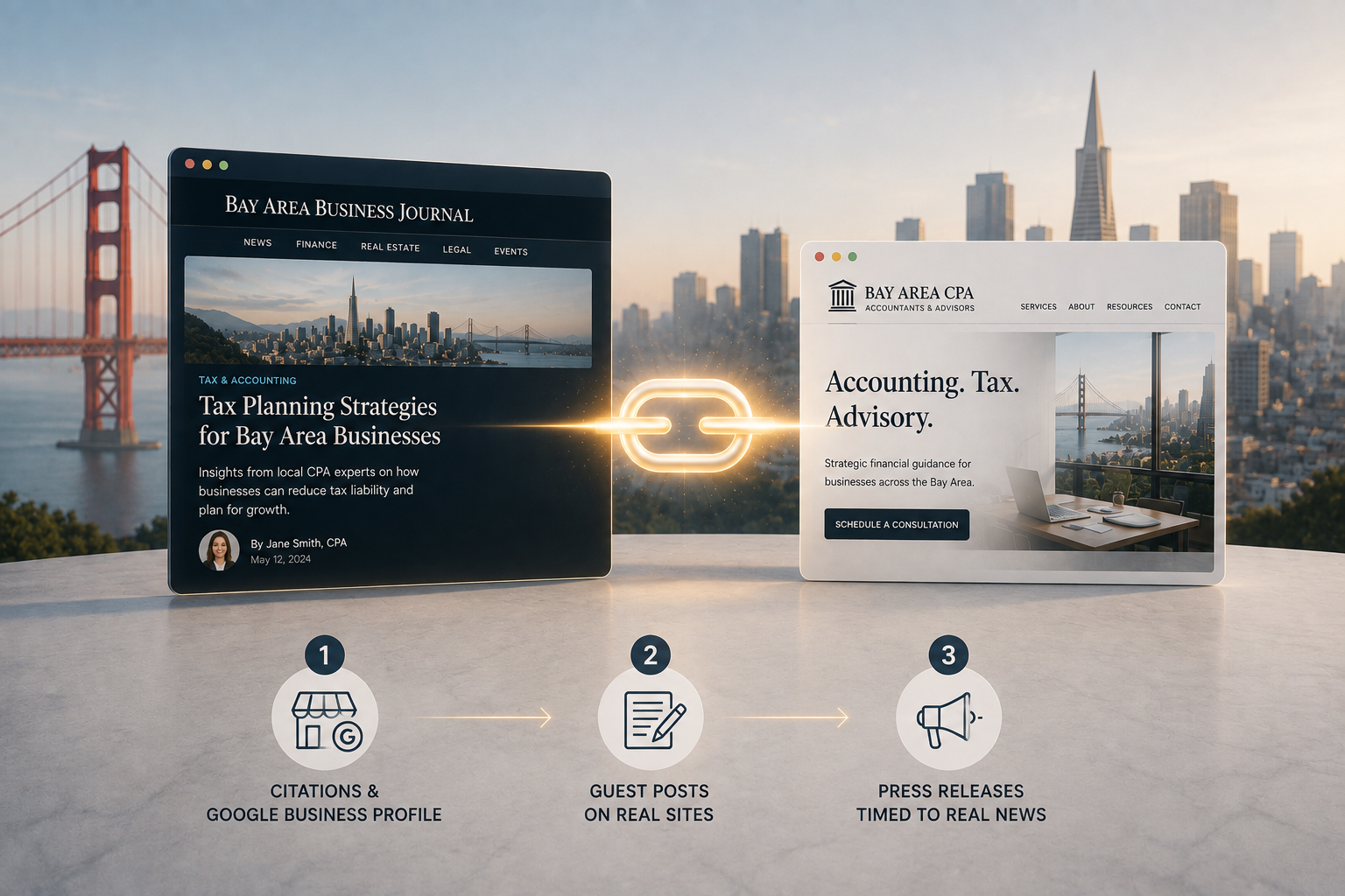 Guest post to backlinks connection infographic for Bay Area CPA firms
